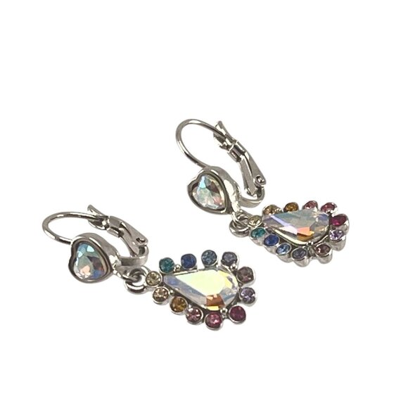 Kirks Folly Swarovski Crystal Leverback Earrings Rainbow Rhinestones Dangle Retr - Picture 7 of 11
